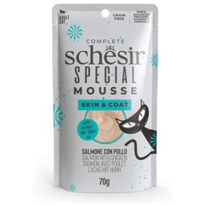 Schesir Special Mousse Skin&coat kattmat våtfoder lax 70 g påse produkt bild