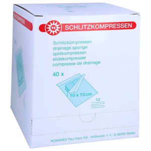 SCHLITZKOMPRESSEN Mull 10x10 cm steril 12fach Produktbild