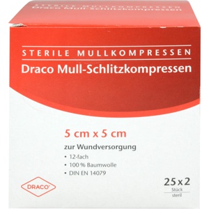 Schlitzkompressen Mull 5x5cm, 25X2 St Kompressen Produktbild