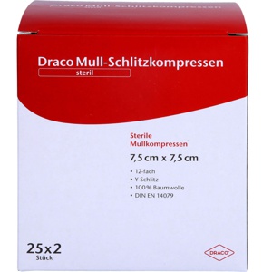 Schlitzkompressen Mull 7,5x7, 25X2 St Kompressen Produktbild