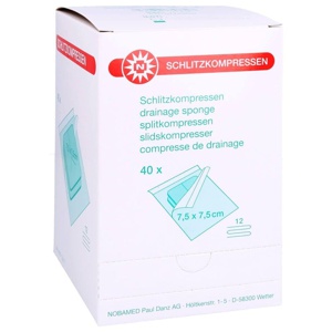 SCHLITZKOMPRESSEN Mull 7,5x7,5 cm steril 12fach Produktbild