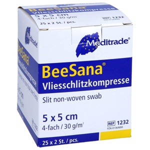 SCHLITZKOMPRESSEN Vlies 5x5 cm steril 4fach Produktbild