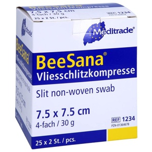 SCHLITZKOMPRESSEN Vlies 7,5x7,5 cm steril 4fach Produktbild