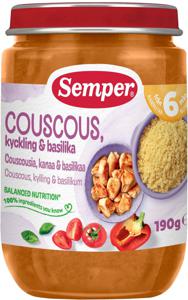 Semper Couscous Kyckling Basilika 6 månader 190 g produkt bild