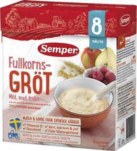 Semper Fullkornsgröt mild med frukt fr 8 mån 480 g produkt bild