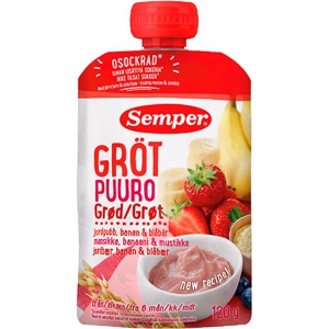 Semper Grød med jordbær, banan og blåbær fra 6 mdr.   120 g produktbillede