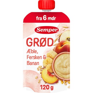 Semper spiseklar grøt eple og fersken 6mnd 120 g produktbilde