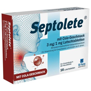 Septolete mit Cola-Geschmack 3mg / 1mg Lutschtabletten, 16 St Lutschtabletten Produktbild