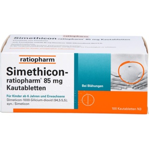 Simethicon ratiopharm 85 mg Kautabletten, 100 St Kautabletten Produktbild