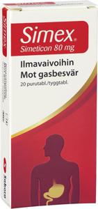 Simex Mot Gasbesvär Simetikon 80 mg 20 tuggtabletter produkt bild