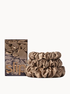 Slip Silk Pillowcase Back to Basics - Light Brown Pure Silk Scrunchie Set 3 pieces product image