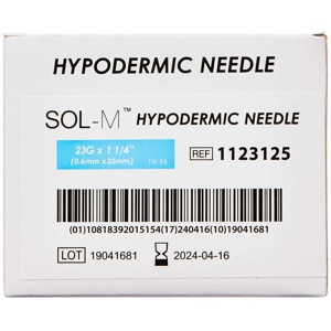 Sol-M, kanyle, blå, steril, 23G x 1 1/4", 0,6 mm x 30 mm - 100 stk. produktbillede