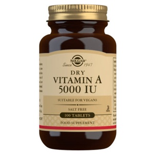 Solgar Dry Vitamin A 5000 IU 100 tabletter produktbillede