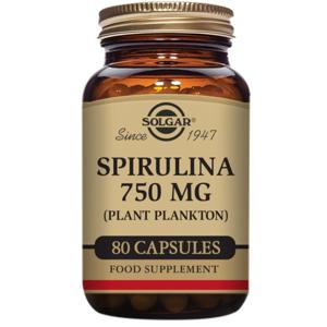 Solgar - Spirulina 750 mg 80 vegetabiliska kapslar produkt bild