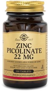 Solgar Zinc Picolinate 22 mg 100 tabletter produkt bild