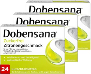 Sparset Dobensana Zuckerfrei Zitronengeschmack 1,2 mg - 0,6 mg 3 x 24 Lutschtabletten - Bei Hals-Rachenbeschwerden Produktbild