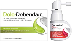 Sparset Dolo Dobendan 48 Lutschtabletten + Dobendan Direkt Flurbiprofen Halsspray 15 ml - Bei Hals-Rachenbeschwerden Produktbild