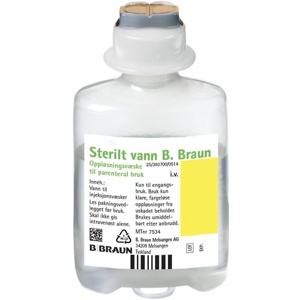 Sterilt Vann B. Braun, injeksjonsvæske til intravenøs bruk. Polyetylenbeholder Ecoflac plus. 20 x 50 ml produktbilde