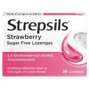 Strepsils Strawberry Sugar Free Lozenges 36 Lozenges product image