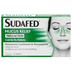 Sudafed Mucus Relief Triple Action Tablets Pack of 16 product image