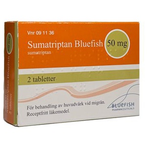 Sumatriptan Bluefish 50 mg Sumatriptan, Tablett, 2 tablett(er) produkt bild