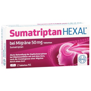 SUMATRIPTAN HEXAL bei Migräne 50 mg Tabletten Produktbild