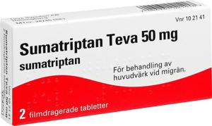 Sumatriptan Teva filmdragerad tablett 50 mg 2 st