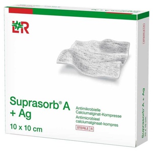 Suprasorb A + Ag Antimik.Cal.Alginat Kompresse 10x10 cm, 10 St Kompressen Produktbild