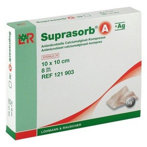 Suprasorb A + Ag Antimik.Cal.Alginat Kompresse 10x10cm, 8 St Kompressen Produktbild