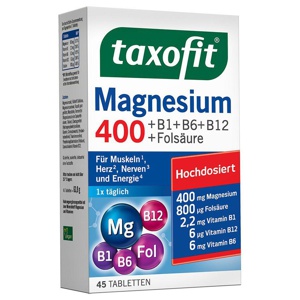 TAXOFIT Magnesium 400+B1+B6+B12+Folsäure Tabletten Produktbild