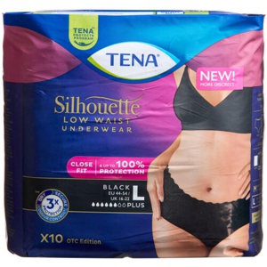 Tena Silhouette Plus Low Waist Sort Str. L 10 stk produktbillede