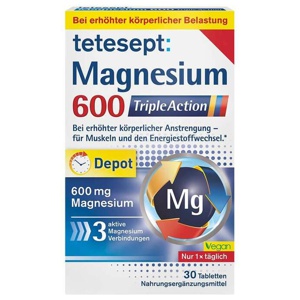 Tetesept Magnesium 600 Triple Action Filmtabletten, 30 St Filmtabletten Produktbild
