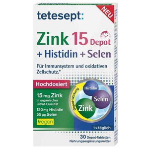 Tetesept Zink 15 Depot + Histidin + Selen Filmtabletten, 30 St Filmtabletten Produktbild