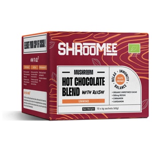The Organic Labs Shroomee Svampchoklad Unwind med Reishi 10 st portionspåsar produkt bild