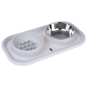 TIAKI Doppelnapf Edelstahl & Slow Feeder mit Matte Produktbild