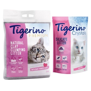 Tigerino Katzenstreu Kombi-Paket: Crystals bunt parfümfrei + Premium Babypuderduft Produktbild
