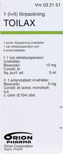 Toilax enterotablett och rektalsuspension 5 mg + 10 mg/5 ml produkt bild