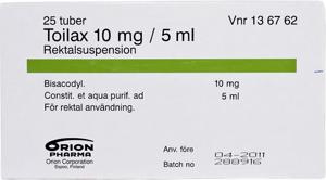 Toilax 10 mg/5 ml Bisakodyl, Rektalsuspension, 25 x 5 milliliter produkt bild