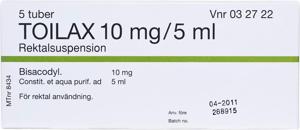 Toilax rektalsuspension 10 mg/5 ml tub 5 x 5 ml produkt bild