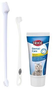 Trixie Tandvårds set till katt, 2 borstar + tandkräm med ostsmak produkt bild