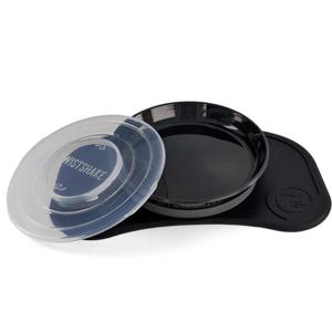 Twistshake Click Mat Mini Matningsset för Småbarn - Barnmatningsunderlägg 31x17 cm + Barntallrik med Lock för Barn, Bordsset för Barnstol, Ätmatta och Tallrikar, 6+ Månader, BPA Fri, Svart produkt bild