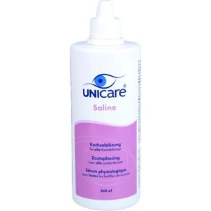 UNIcare Saline Kochsalzlösung für alle Kontaktlinsen 360 ml Lösung Produktbild