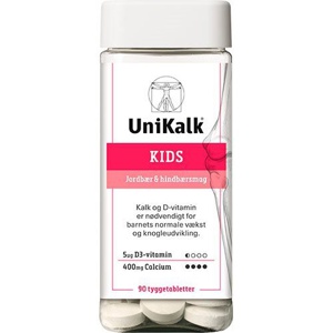 Unikalk Kids jordbær/hindbær tyggetablet - 90 tabletter produktbillede