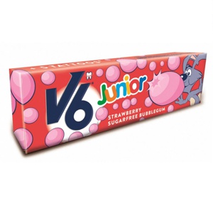 V6 Junior bobletyggegummi jordbær 22 g produktbilde