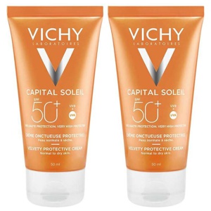 Vichy Capital Soleil Hautperfektionierende Sonnen-Creme LSF 50+ für das Gesicht, 2x50 ml Creme Produktbild