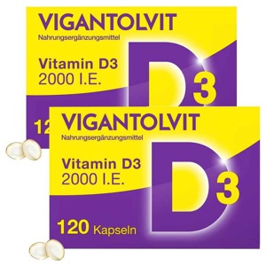 Vigantolvit 2000 I.E. Vitamin D3 Weichkapseln, 2x120 St Weichkapseln Produktbild