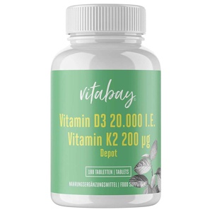vitabay Vitamin D3 20.000 I.E. + K2 200 Mikrogramm Depot 180 St Tabletten Produktbild