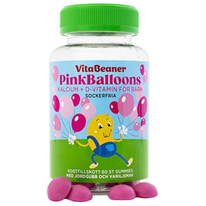 Vitabeaner Pink Balloons Vitamin D3 & Kalcium tuggisar 60st produkt bild