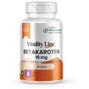 Vitality Line Betakaroten 15mg 120 kapsler – jevn og langvarig brunfarge produktbilde