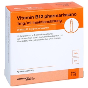 Vitamin B12 pharmarissano 1 mg/ml Injektionslös. 10X1 ml Injektionslösung Produktbild